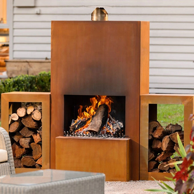 Outdoor Backyard Garden Heater Wood Burning Corten Steel Woodfired Fireplace